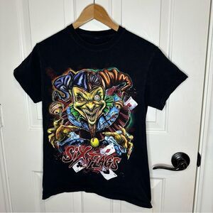 Six Flags Fright Fest Multicolor Killer Clown Graphic Tee Sz XS Halloween Horror